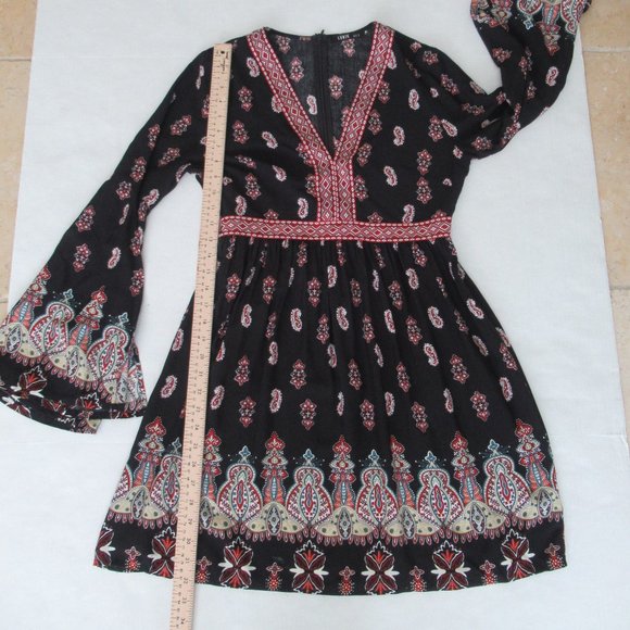 LUNIK Floral Paisley Boho Empire Waist Dress Small Long Sleeve, Black Multicolor - Picture 11 of 15